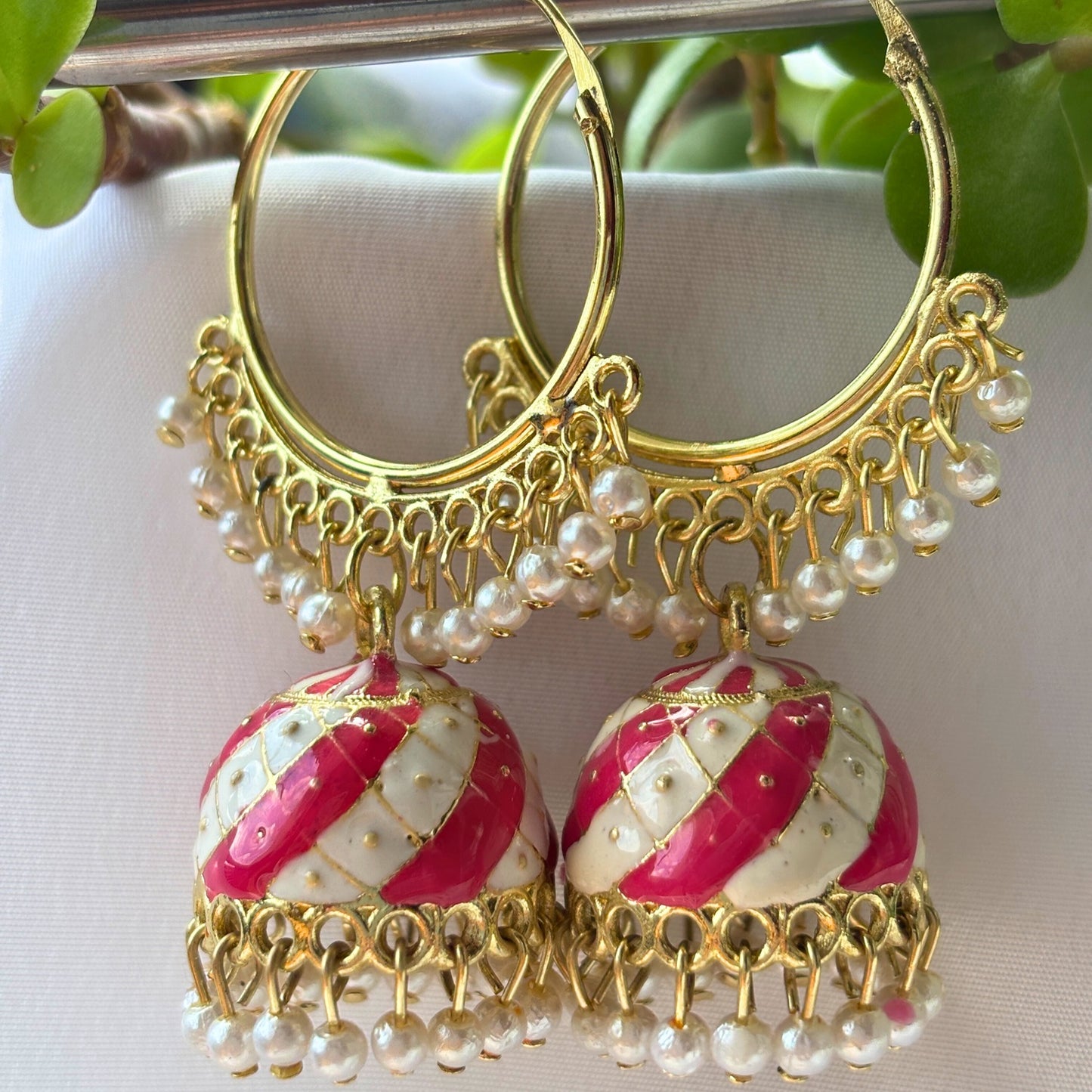 Trendy Gold Plated Pearl Jhumka Hoop Earrings