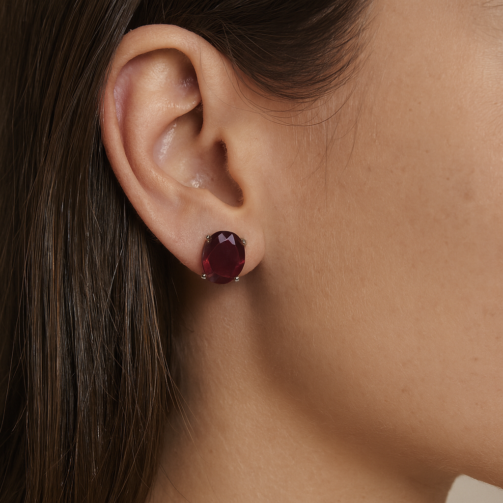 Trendy Red Gemstone Oval Stud Earrings for Women & Girls