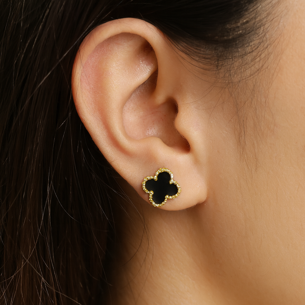 Trendy Gold Plated Clover Stud Earrings for Women