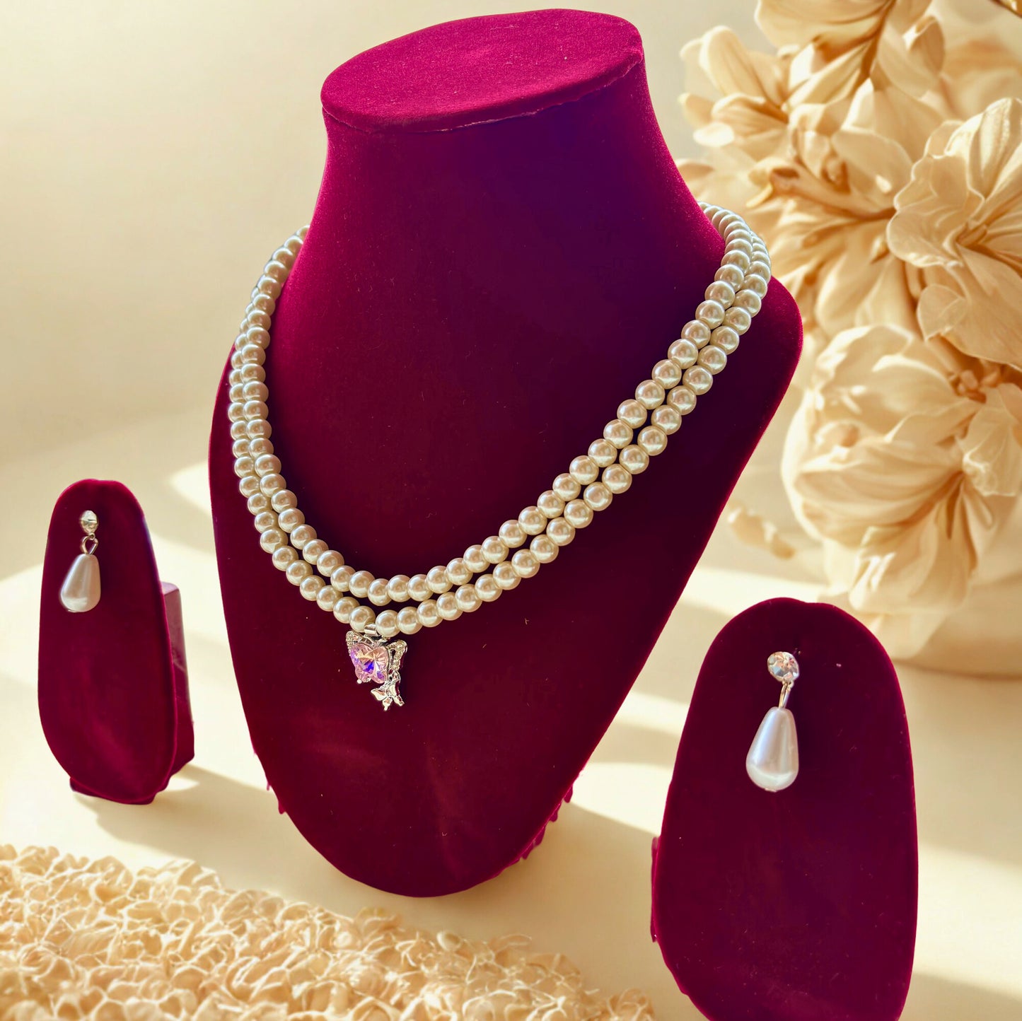 Elegant Double Layer Pearl Necklace Set with Earrings
