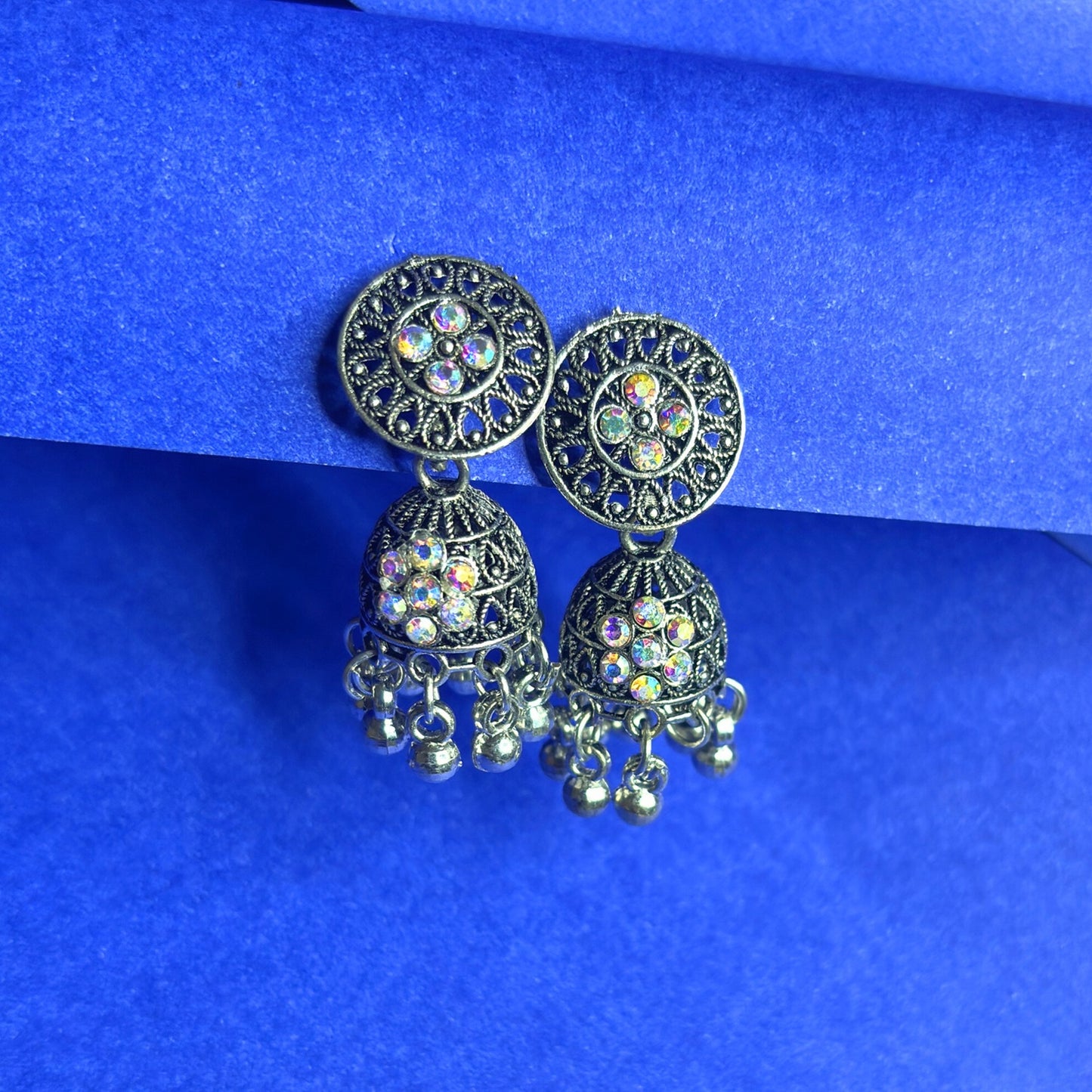 Silver Plated Oxidized Jhumka Earrings for Women & Girls