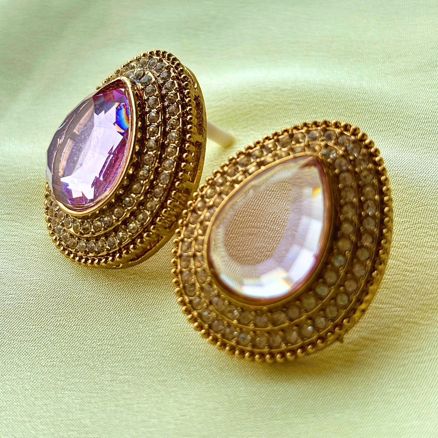 Gold Plated Pink Stone Stud Earrings for Women & Girls