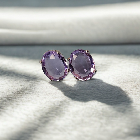 Elegant Purple Stone Oval Stud Earrings