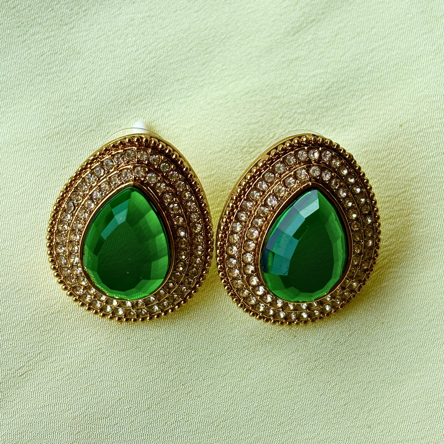 Green Stone Teardrop Earrings for Women