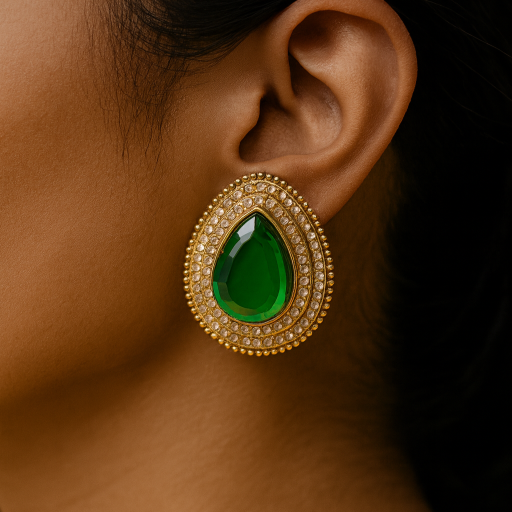 Green Stone Teardrop Earrings for Women