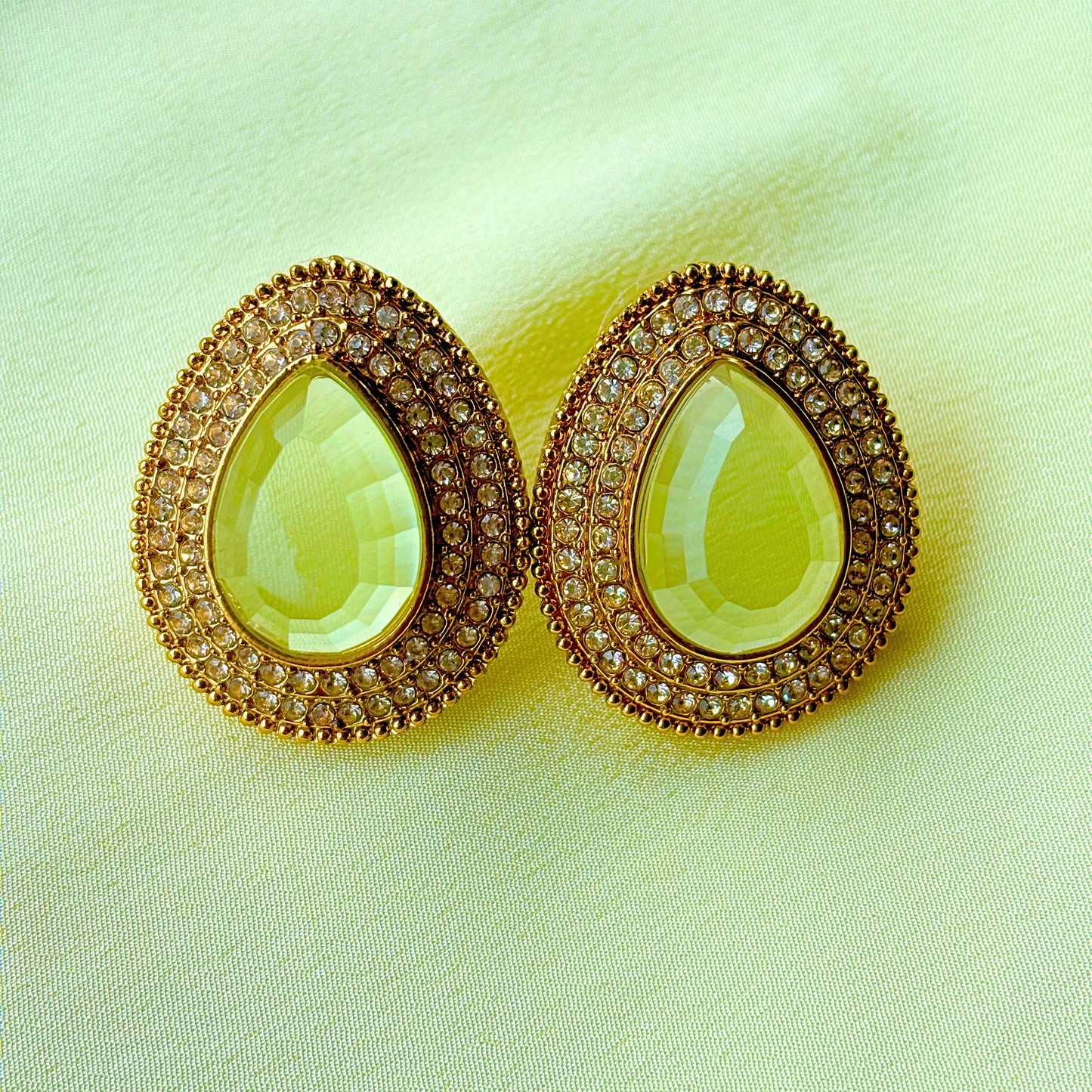 Pale Yellow Teardrop Gold Plated Earrings for Women