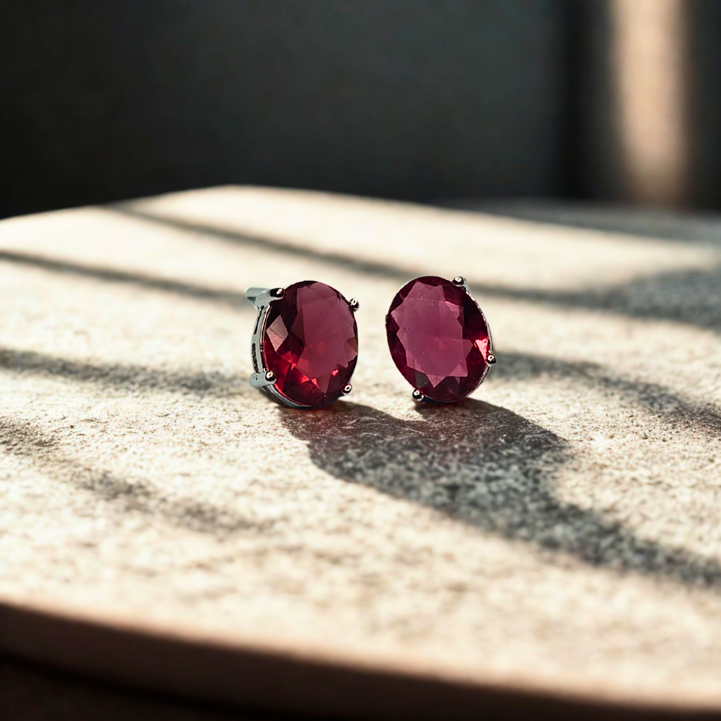 Trendy Red Gemstone Oval Stud Earrings for Women & Girls