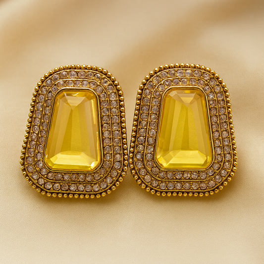 Luxury Gold Plated Yellow Stone Stud Earrings for Women