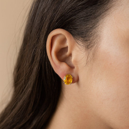 Gold Plated Yellow Stone Stud Earrings for Women