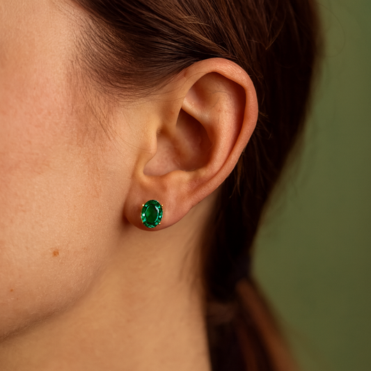 Elegant Oval Green Stone Stud Earrings for Women