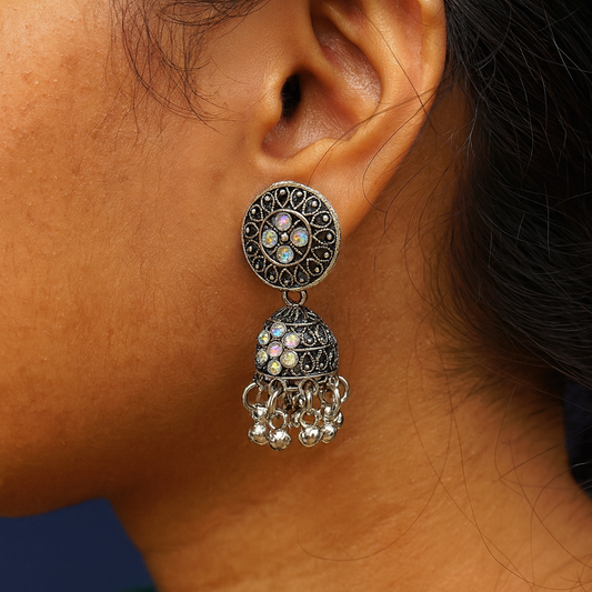 Silver Plated Oxidized Jhumka Earrings for Women & Girls