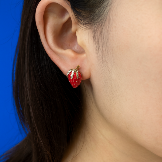 Strawberry Design Gold Plated Waterproof Earrings