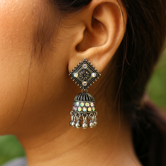 Oxidized Silver Plated Jhumka Earrings for Women & Girls