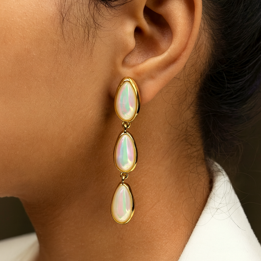 Gold Plated Triple Drop Earrings for Women & Girls