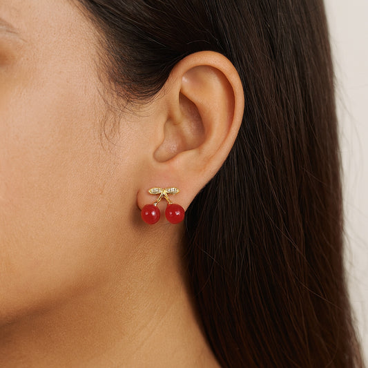 Gold Plated Cherry Stud Earrings for Women & Girls