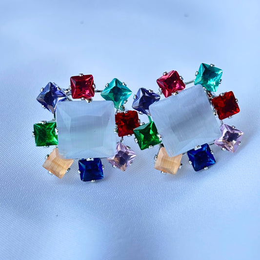Multicolor Square Stone Stud Earrings
