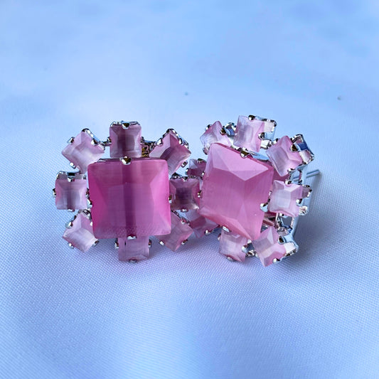 Pink Square Stone Stud Earrings