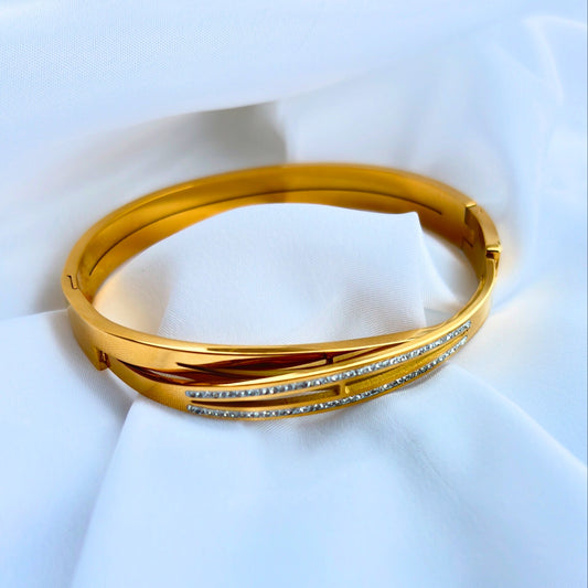 Elegant Gold-Plated Bracelet with Dual Line Stone Design