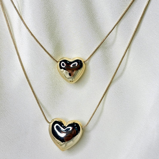 Trendy Gold Plated Double Heart Pendant Necklace
