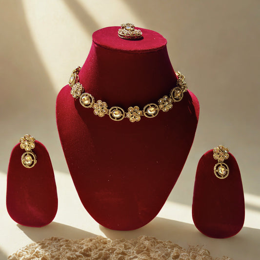 Ethnic Gold Plated Floral Jewelry Set