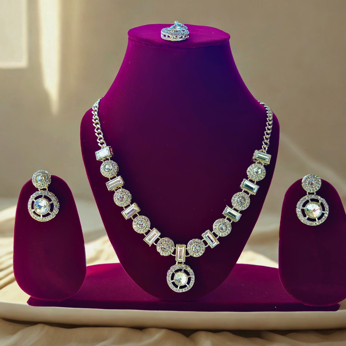 Luxury Crystal Stone Silver Jewelry Set