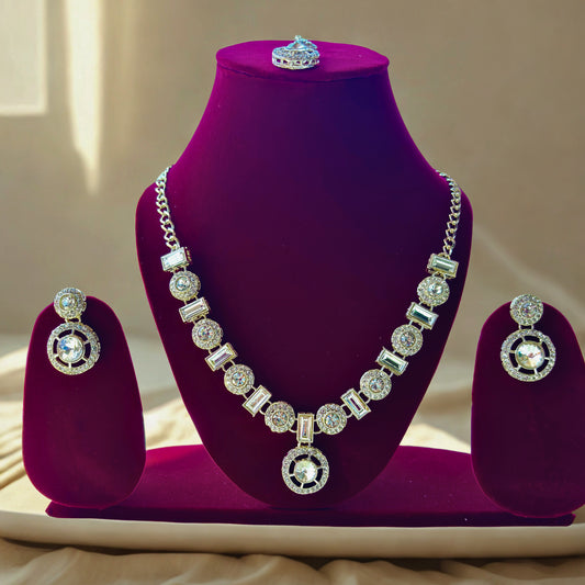 Luxury Crystal Stone Silver Jewelry Set