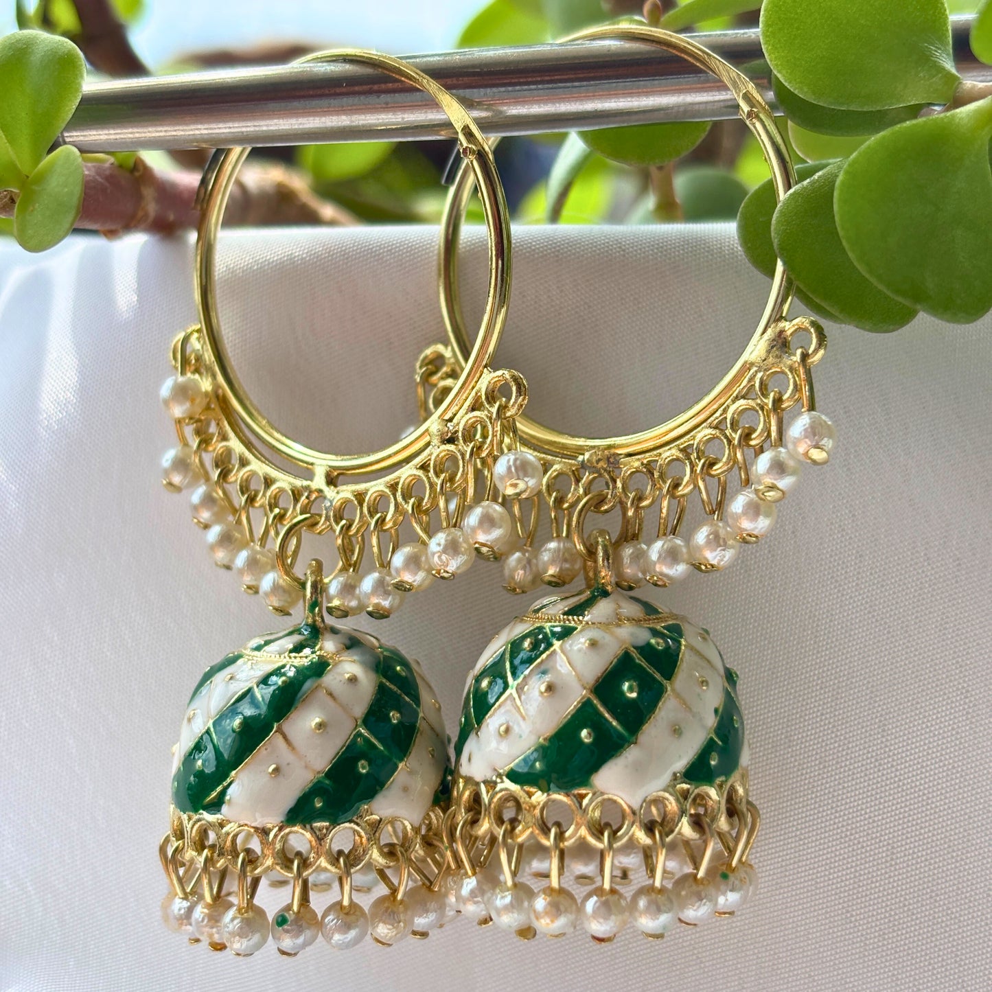 Trendy Gold Plated Pearl Jhumka Hoop Earrings