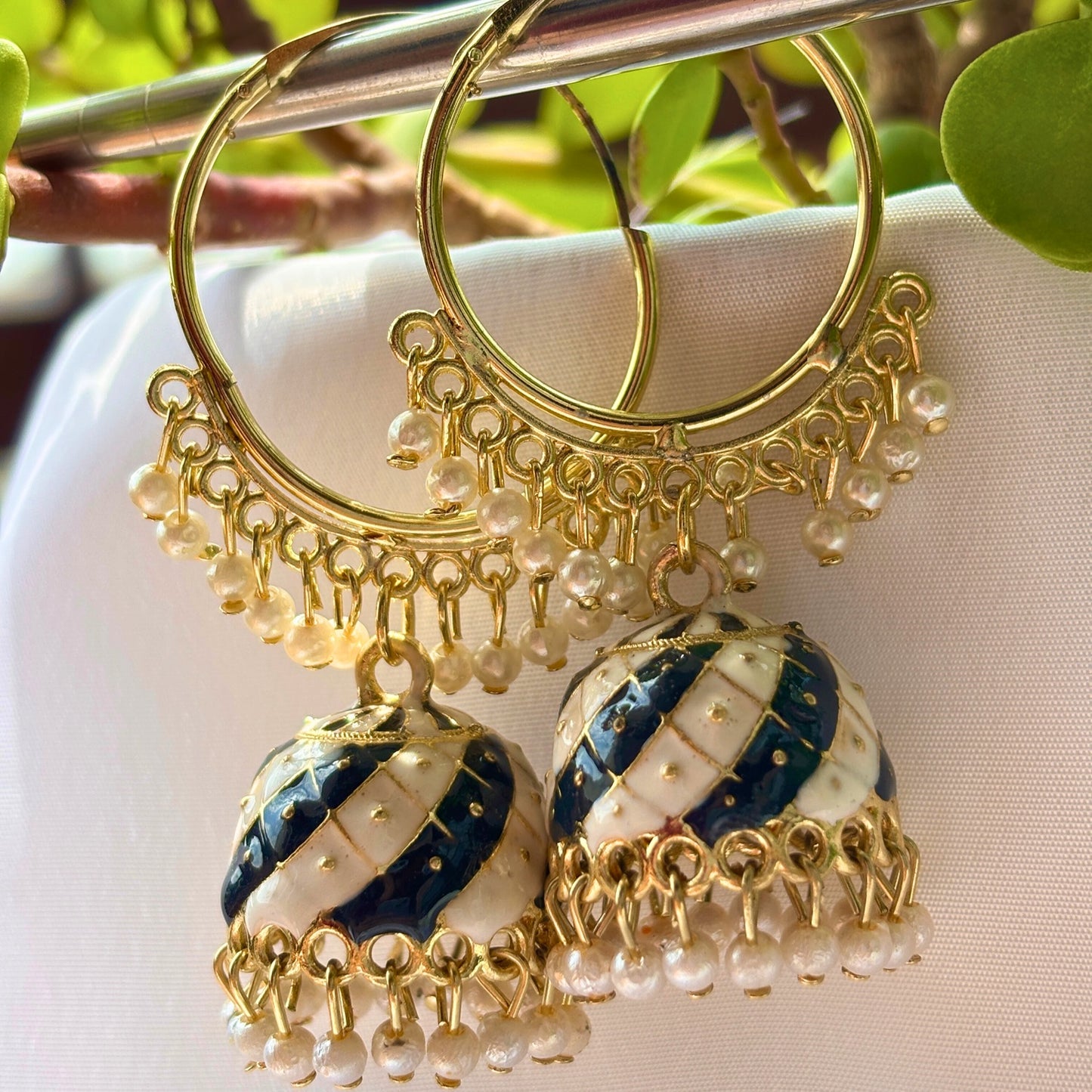 Trendy Gold Plated Pearl Jhumka Hoop Earrings