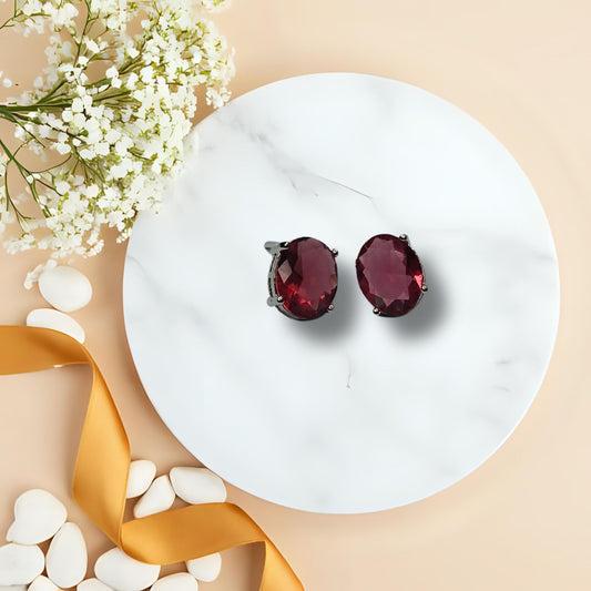 Trendy Red Gemstone Oval Stud Earrings for Women & Girls