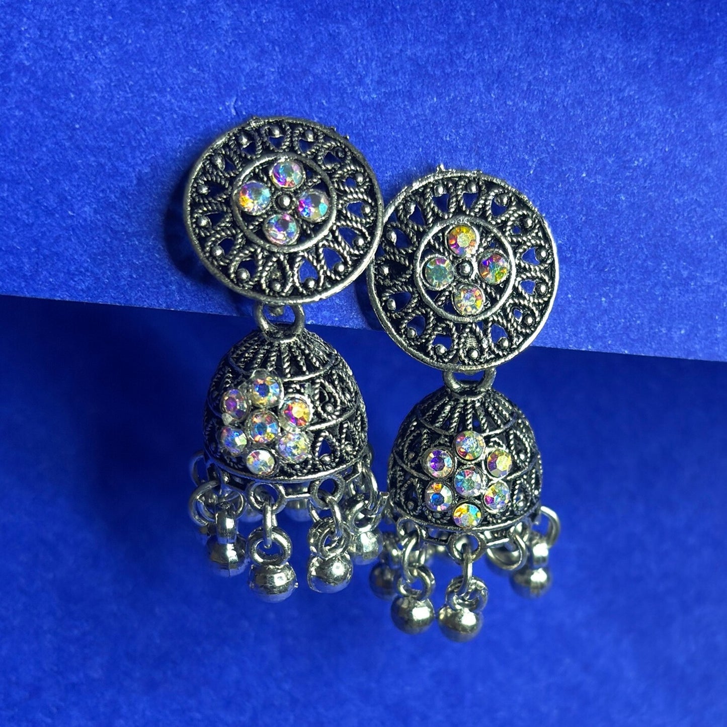 Silver Plated Oxidized Jhumka Earrings for Women & Girls