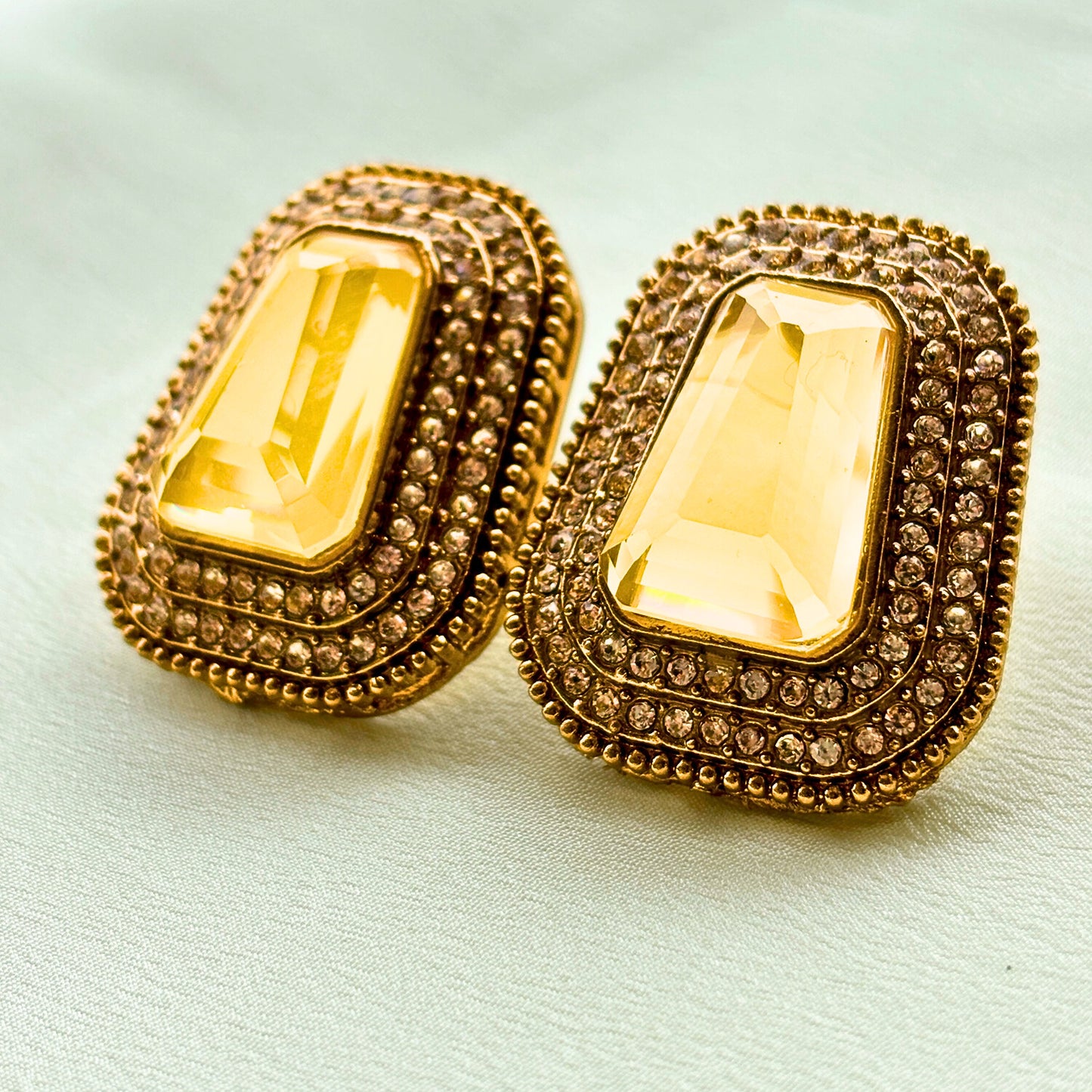 Luxury Gold Plated Yellow Stone Stud Earrings for Women