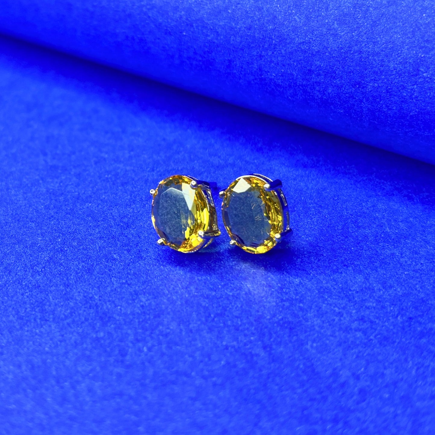 Gold Plated Yellow Stone Stud Earrings for Women