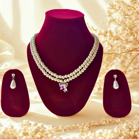 Elegant Double Layer Pearl Necklace Set with Earrings