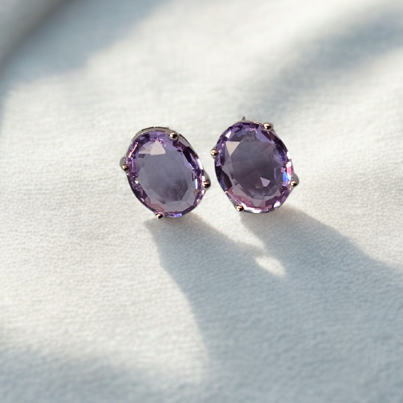 Elegant Purple Stone Oval Stud Earrings