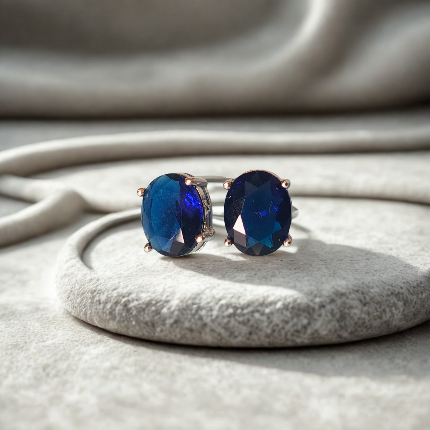 Blue Gemstone Oval Stud Earrings for Women & Girls