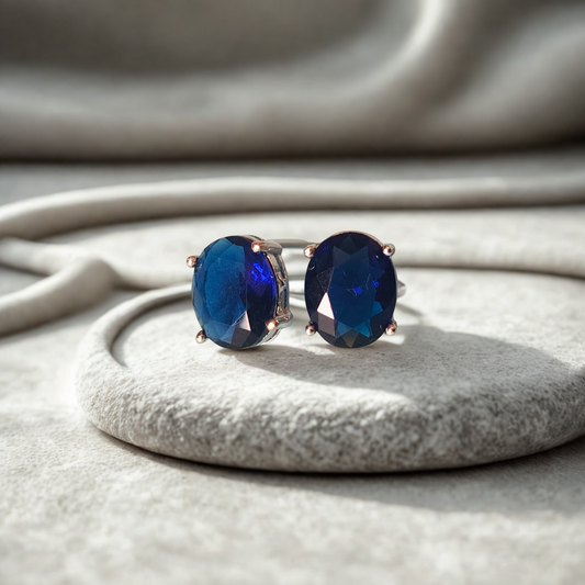 Blue Gemstone Oval Stud Earrings for Women & Girls