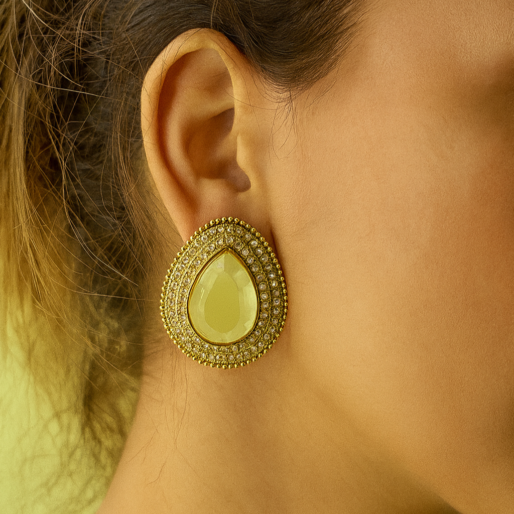 Pale Yellow Teardrop Gold Plated Earrings for Women